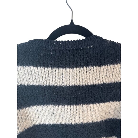 ZARA Striped Small Button-Up Cardigan Sweater Navy Blue & Cream Cotton Blend NWT - Picture 10 of 13